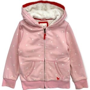 Mini Boden Pink Polka Dot Sherpa Lined Full Zip Hoodie Size 5-6